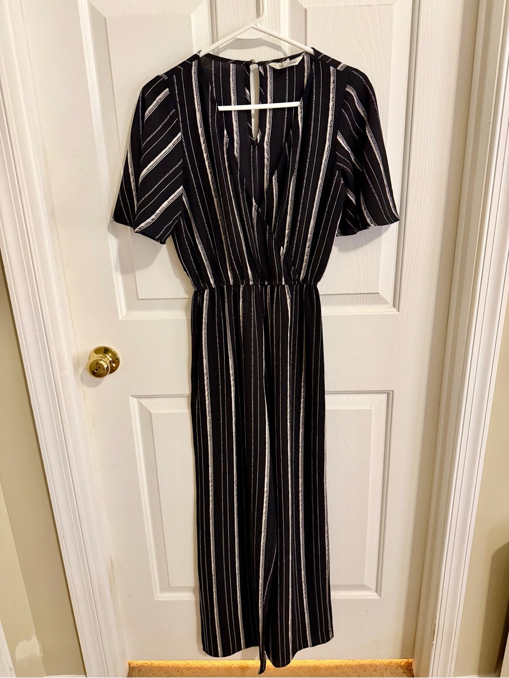 Speechless Striped V-Neck Wide-Leg Jumpsuit - Black/Cream Stripe